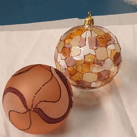 Glass Christmas Ornaments Hand Painted Gold Brown and Bronze colors - Picture 4 of 7